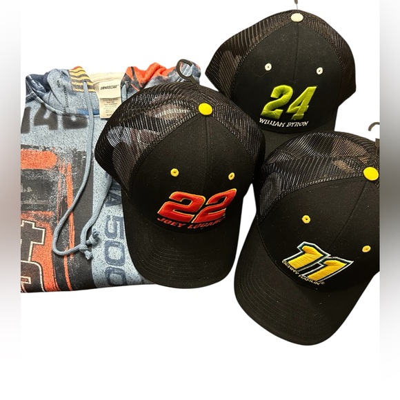 NASCAR Hoodie + all 3 Nascar Hats with Embroidered Numbers - Picture 1 of 2